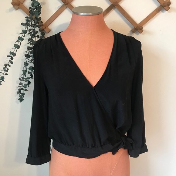Madewell Tops - Madewell Silk Black Wrap 3/4 Sleeve Top M